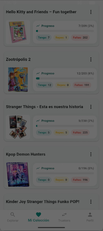 Vista previa de la app Trueker mostrando la pestaña Mi Colección