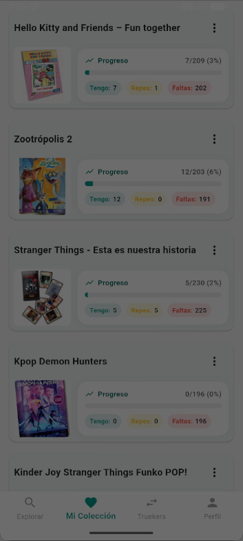 Pestaña de la colección del usuario